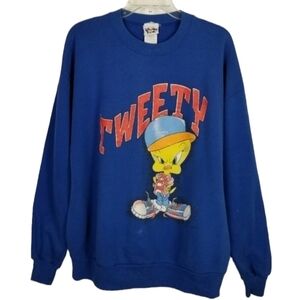 Vintage 90s USA Looney Tunes Tweety Bird Street Tough Sweatshirt Blue Mad Face